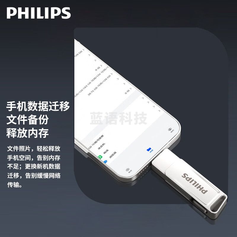 飞利浦/（PHILIPS）128GB Type-C USB3.2 双接口手机U盘 61UT-G 高速两用双头U盘 安卓苹果笔记本电脑通用优盘