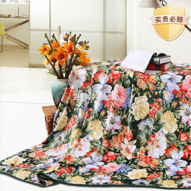富安娜家纺 毛毯 双人空调毯法兰绒毯子保暖盖毯 繁花锦簇150*200（900g） 绿