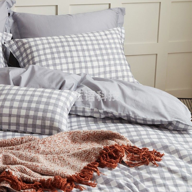 罗莱家纺 床单 40支精梳全棉 木几小格浅咖 230*250cm