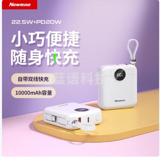 纽曼（Newmine）AL539 白色 自带线充电宝22.5W快充10000毫安时移动电源大容量小巧便携