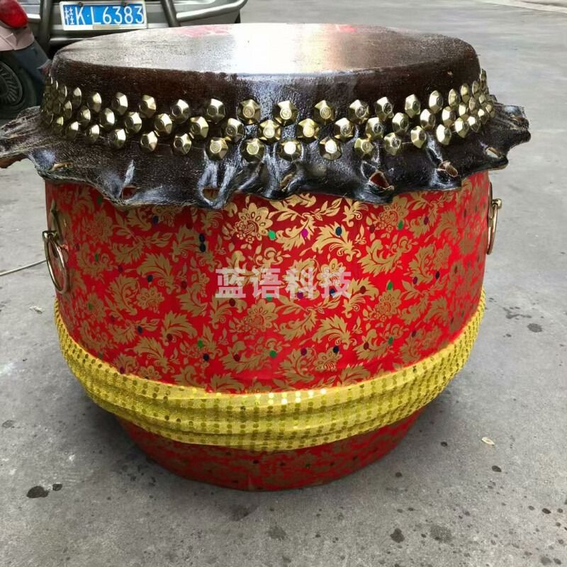 三排钉牛皮鼓醒狮鼓舞狮鼓锣鼓佛山鼓成人大鼓龙舟鼓战鼓 14寸红色(45*46)+鼓棍