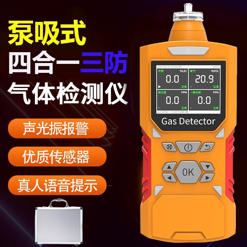 智能语音款泵吸式一氧化碳硫化氢氨气有毒有害气体浓度探测报警器 PLT400四合一EX/CO/O2/H2S