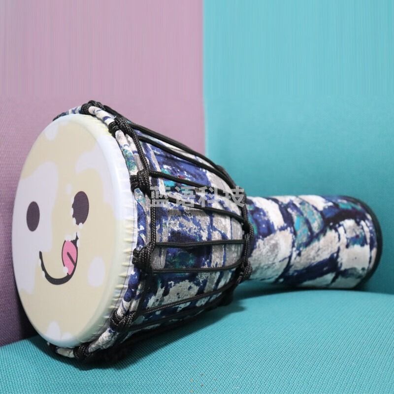 儿童非洲鼓PVC超轻手拍初学者幼儿园入门免调音非洲手鼓打击乐器 PVC大8英寸带绑绳-俏皮笑脸