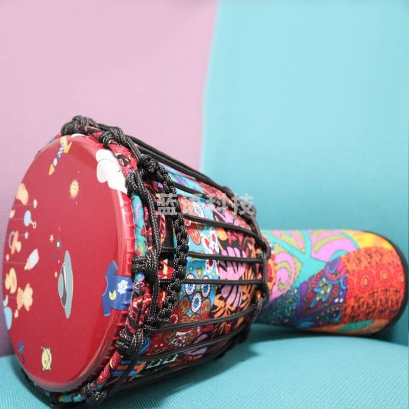 儿童非洲鼓PVC超轻手拍初学者幼儿园入门免调音非洲手鼓打击乐器 PVC大8英寸带绑绳-快乐星球