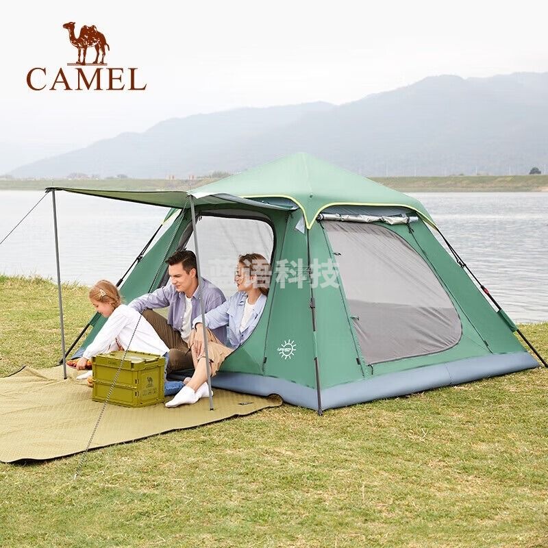 骆驼帐篷露营野炊5-6人家庭帐篷防雨遮阳速开牧云三门营地帐篷 A1S3NOA106 军绿色