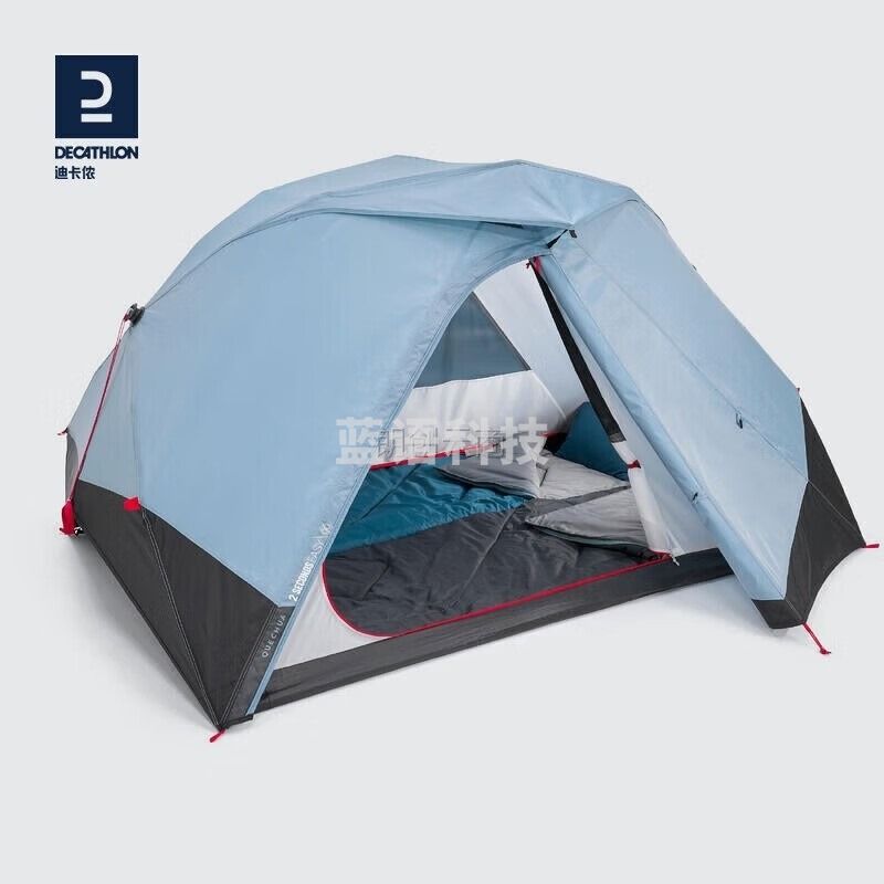 迪卡侬（DECATHLON）新2秒快开防风防水蜘蛛帐遮光排热双人露营帐篷蓝色4799932
