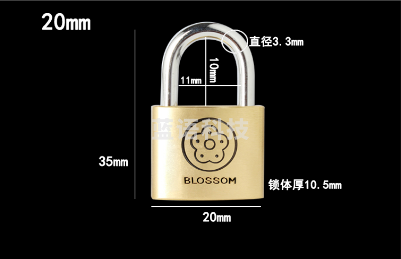 梅花（BLOSSOM）雅圆铜挂锁20MM 抽屉锁箱包锁 宿舍柜门锁BC9020
