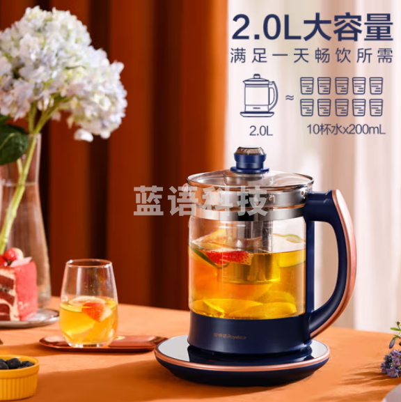 荣事达养生壶煮茶壶电热水壶烧水壶煮茶器2L大容量316不锈钢办公家用保温玻璃花茶壶养生壶YSH2002滤网