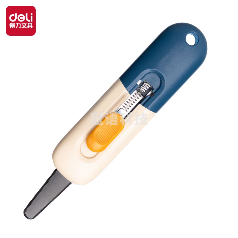 得力(deli)安全回弹开箱神器 安全快递开箱刀 创意便携美工刀 可锯可割 蓝色TD701