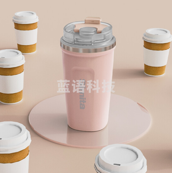 施密特Simita水杯保温杯咖啡杯男女学生办公出差便携不锈钢车载随手杯喝水杯子大容量方形咖啡杯 粉色 380ML