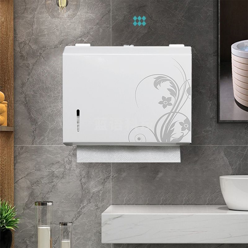 不锈钢擦手纸盒酒店卫生间厕纸架家用厨房壁挂抽纸盒免打孔手纸盒 烤漆白花-无指纹+20包纸(打孔/免打孔)