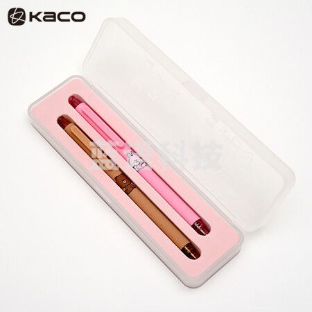 KACO布朗熊联名中性笔按动签字笔0.5mm黑色水笔2支/盒K1028（粉色+棕色）