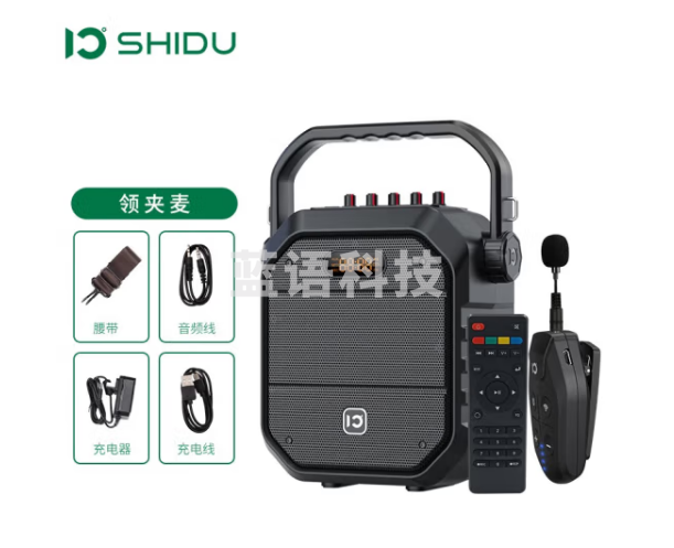 十度（ShiDu） H7户外K歌音响便携式手提蓝牙家用唱歌广场舞音箱重低音大功率混响调节带无线话筒 经典黑 领夹版
