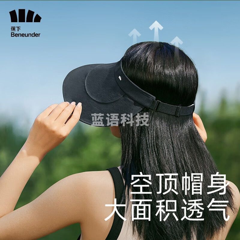 蕉下（beneunder）蕉下侧脸防晒遮阳帽轨迹系列黑胶防晒帽女防紫外线户外全遮光透气 卷缦女士空顶帽【漫暮黑】