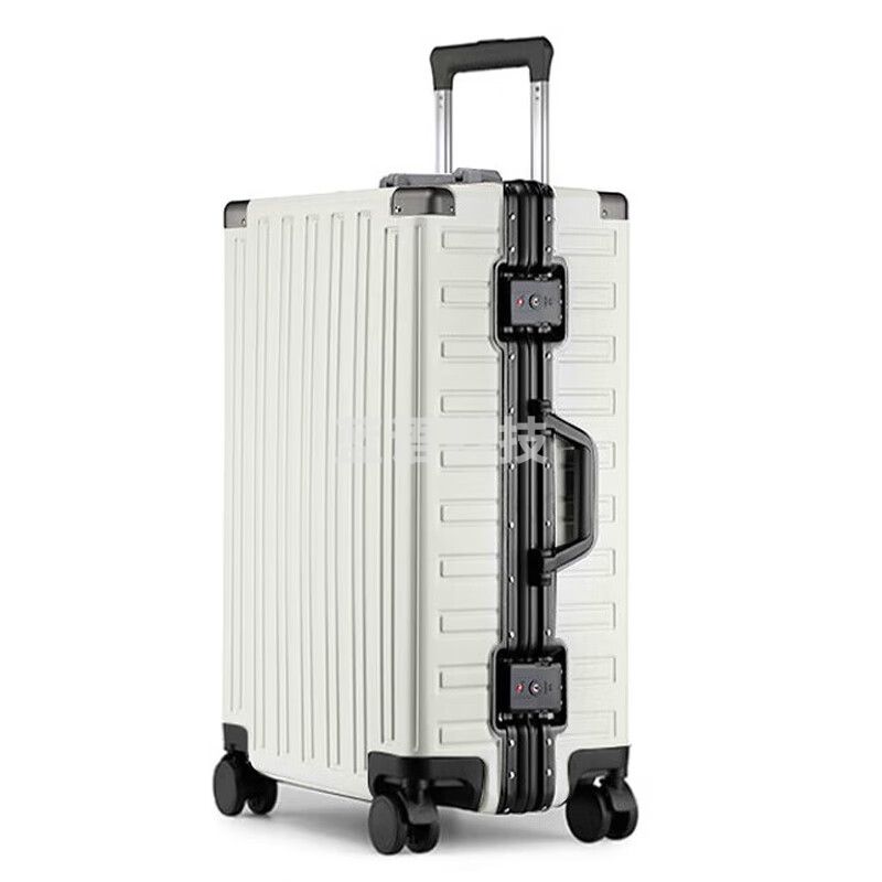 大嘴猴/（PAUL FRANK）铝框行李箱拉杆箱男女24英寸上学旅行箱出差乳白万向轮密码箱子