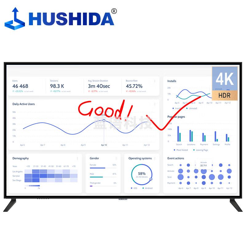 互视达/（HUSHIDA）100英寸智慧大屏会议平板一体机4K超清屏影音娱乐tv家用办公无线投屏显示屏 ZJ55001KB