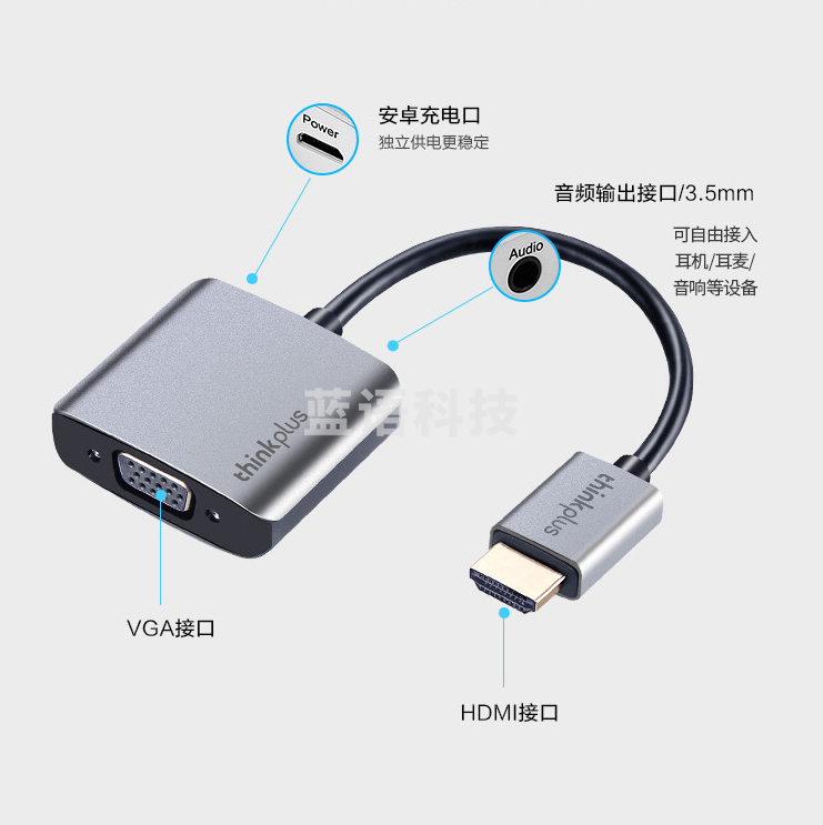 联想（Lenovo）HDMI转VGA转换器 高清视频转接头 带音频/安卓接口适配器 笔记本/台式机/电视盒子/投影仪LH01
