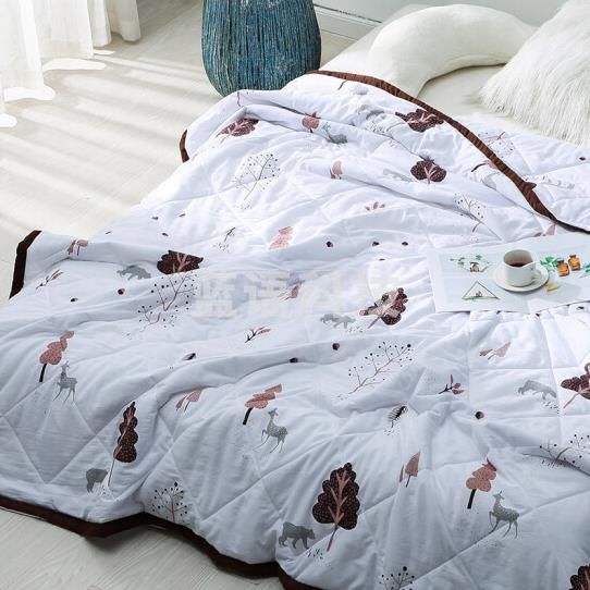 被子家纺 水洗棉空调被夏被单人夏凉被毛巾被夏天薄被芯 五彩树粉 150*200cm