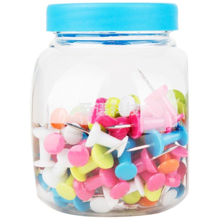 得力（deli）0054 桶装彩色工字钉/图钉 100只/筒