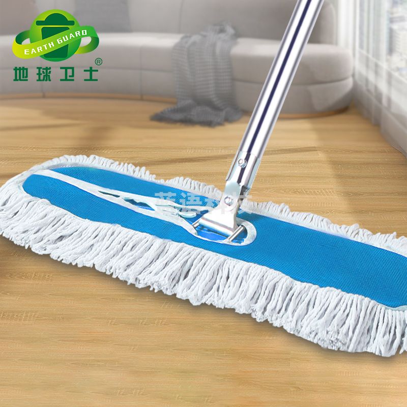 地球卫士 大号白色棉线尘推拖把 酒店学校商用地拖工厂车间排拖保洁专用长拖布 墩布棉线胶棉海绵拖把 60cm