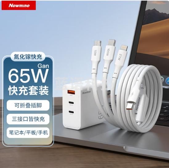 纽曼（Newmine）TC-083CA65G1 65W氮化镓充电器一拖三套装 Type-C多口快充头配100W充电线 适用于笔记本苹果华为小米手机