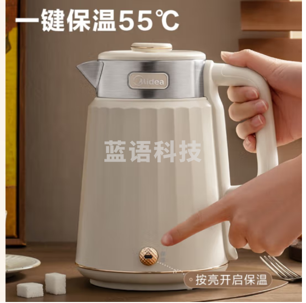 美的MK-SHE1540 双层防烫不锈钢智能断电电热水壶 1.5L