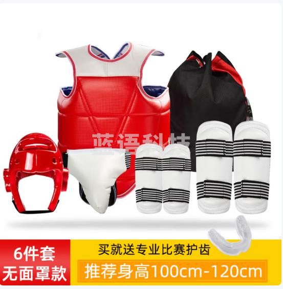 迈高登跆拳道护具全套防护具服护头盔儿童六九件套护甲面罩实战装备训练 6件套【身高110-130cm】1号红色