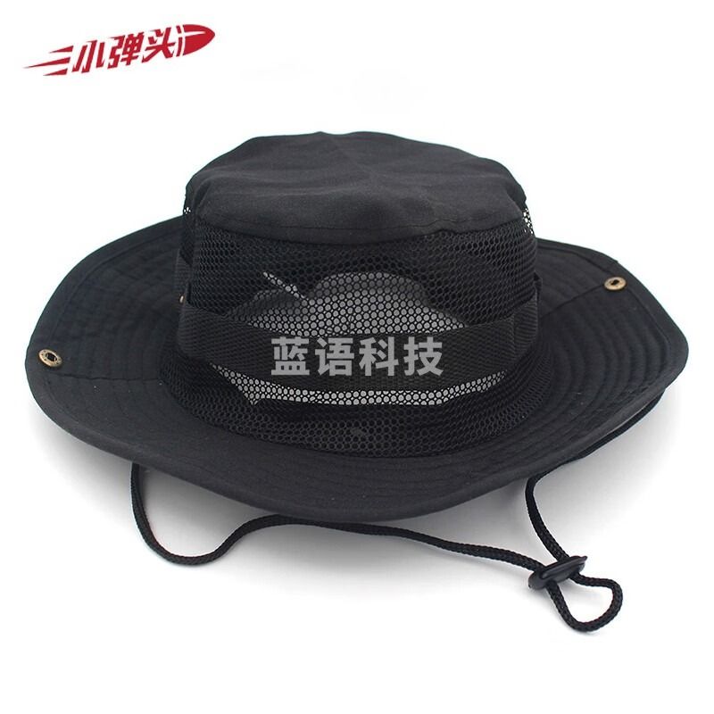 奔尼帽迷彩户外训练圆边帽遮阳大檐渔夫帽骑行凉帽子钓鱼帽 带网纱黑色