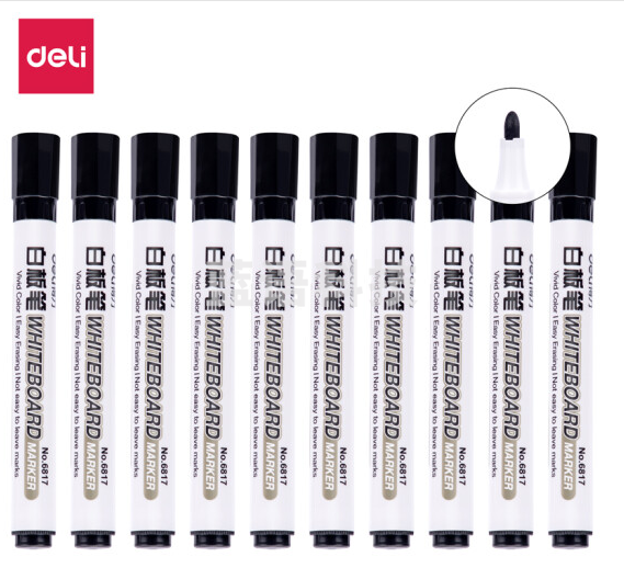 得力6801白板笔(黑色)10支/盒(5盒起售，偏远区域下单请电话咨询)