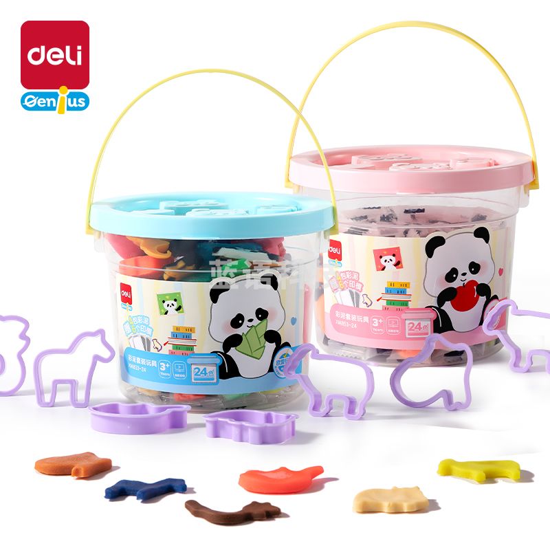 5月新品 得力XM853-24熊猫系列桶装彩泥24+4(混)(桶)