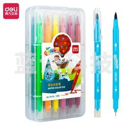 得力(deli) 70730 双头软笔头水彩笔/漫画插画上色笔/尖刷头笔/儿童绘画笔 12色 12支装