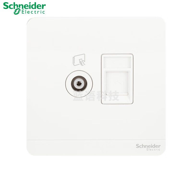 施耐德 开关插座面板 绎尚系列镜瓷白色 家用86型 弱电插座 网络网线面板 电视+电脑