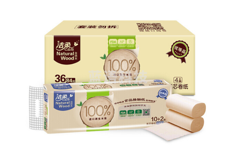 洁柔卷纸 自然木MW002-02无芯加厚4层84g卫生纸*36卷/箱
