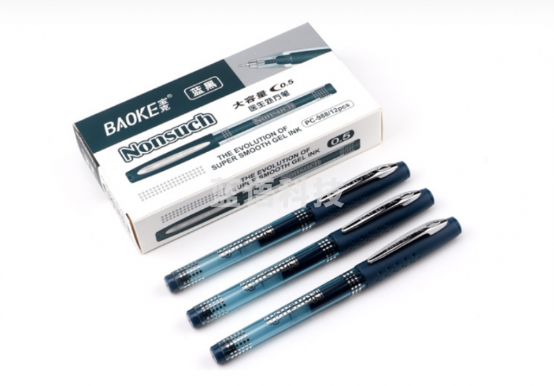 宝克（BAOKE）PC988 0.5mm蓝黑色半针管中性笔大容量水笔医生处方笔签字笔 12支/盒