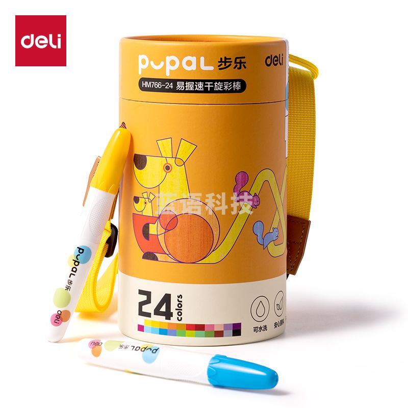 得力HM766-24步乐速干旋彩棒(混)(24色/筒)
