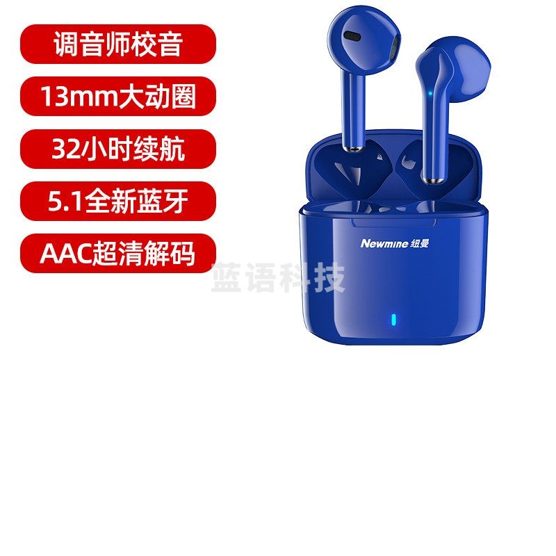 纽曼（Newmine）X5蓝牙耳机真无线双耳苹果华为安卓男女通用2021年新款超长续航半挂入耳 升级新版 宝石蓝