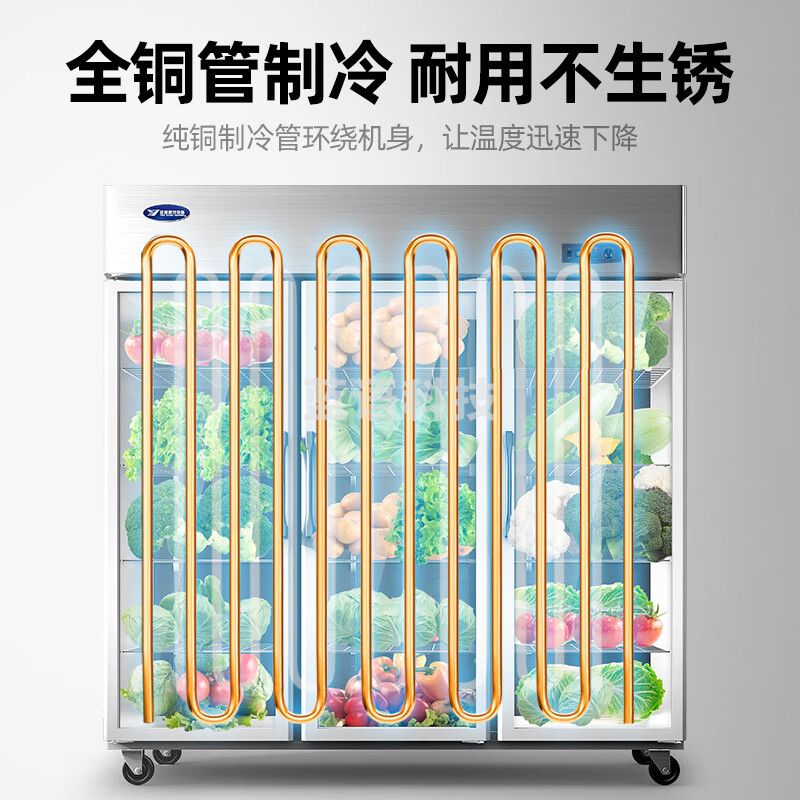 银都餐饮设备 展示柜冷藏保鲜柜 蔬菜麻辣烫冰柜 透明玻璃酒水串串冷藏柜 饮料陈列柜 冰箱展示柜 豪华款大三门展示柜 二级能效 展示柜