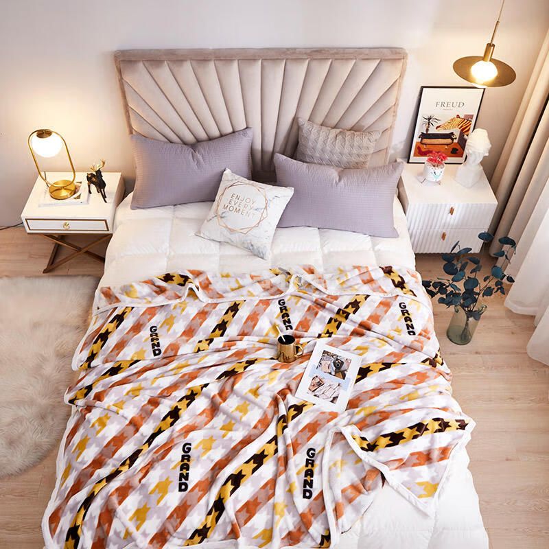 北极绒 雪貂绒毯 法莱绒珊瑚绒盖毯保暖毯子150X200cm千鸟格