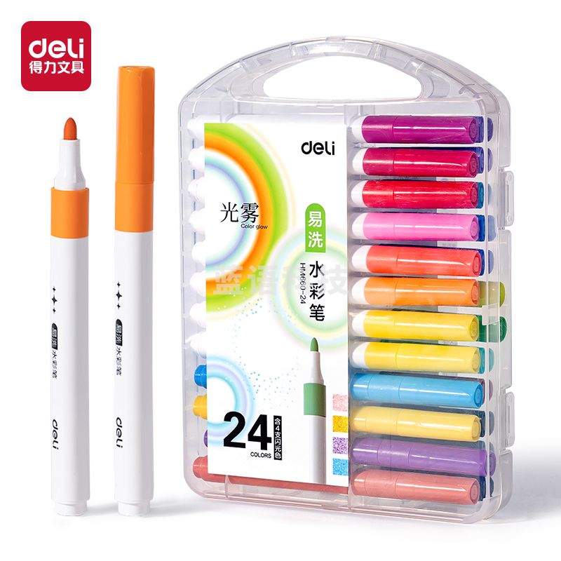 得力HM660-24_PP盒装三角杆水彩笔(混)(20支易洗+4支闪光)