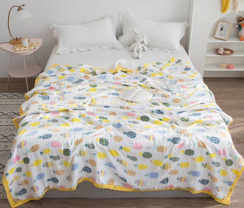 沐凡 浴巾纯棉纱布加厚高密六层 菠萝110*110cm