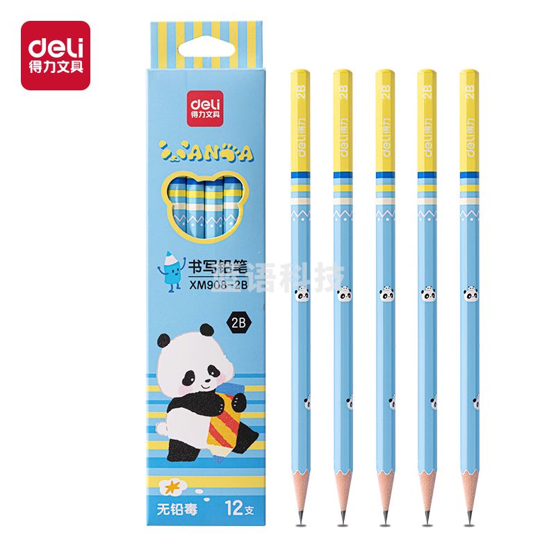 得力XM908-2B熊猫主题六角杆书写铅笔2B(混)(12支/盒)