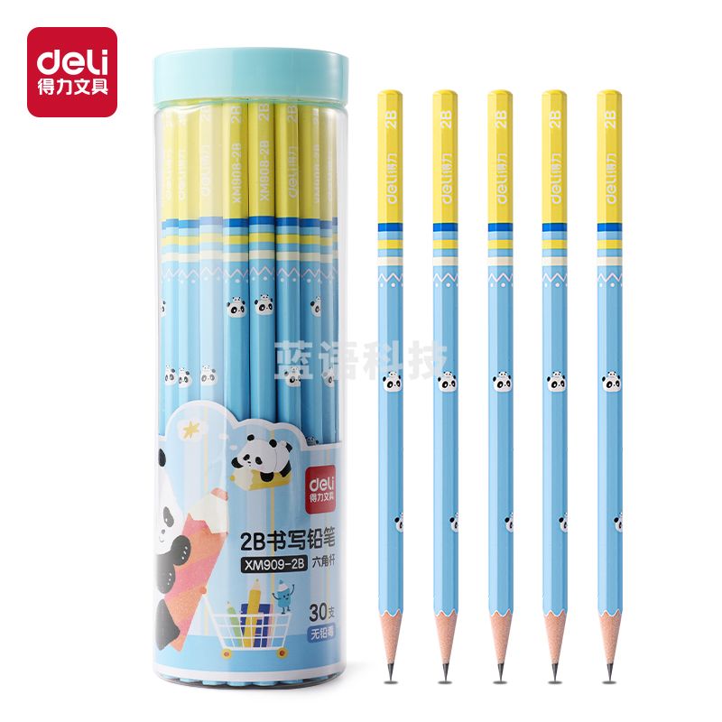 得力XM909-2B熊猫主题六角杆书写铅笔2B(混)(30支/筒)