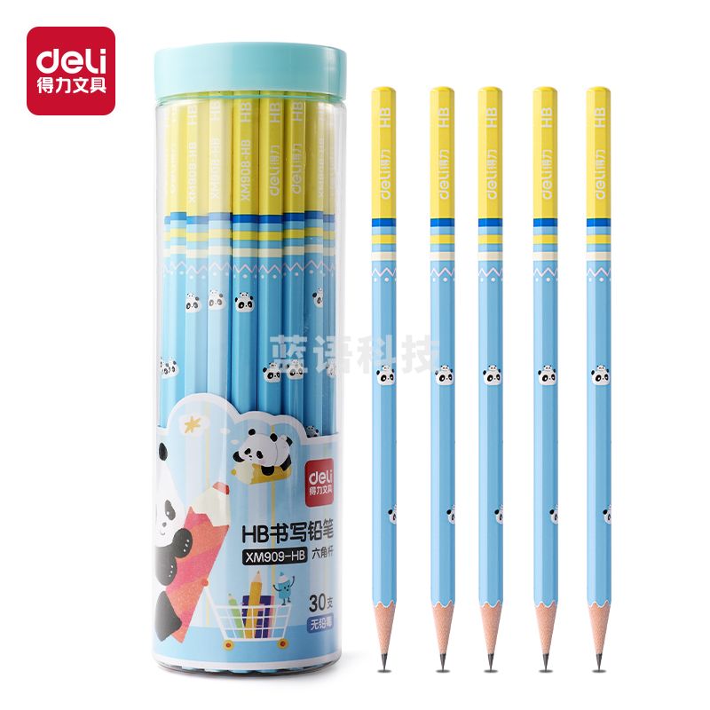 得力XM909-HB熊猫主题六角杆书写铅笔HB(混)(30支/筒)