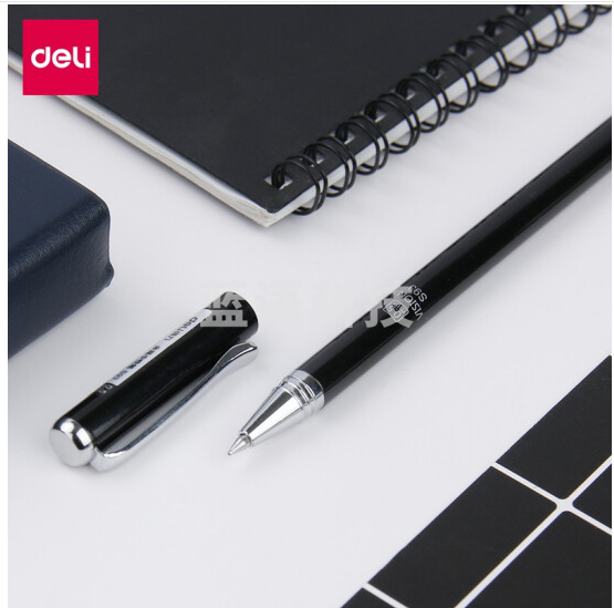 得力 S93 金属签字笔中性笔水笔 0.5mm 24支/盒 (单位:支) 黑色，。