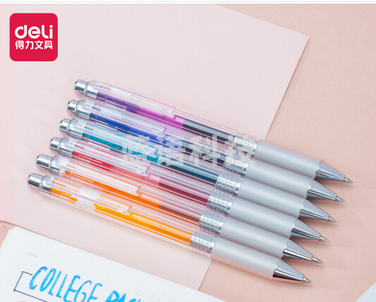 得力A123按动彩色中性笔0.5mm子弹头(混)(盒)，。