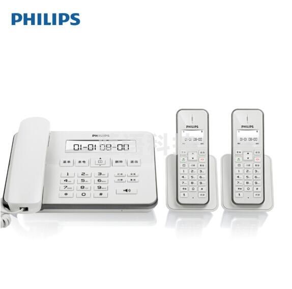 飞利浦(PHILIPS）无绳电话机 无线座机 子母机 办公家用 一键静音 中文菜单 三方通话 DCTG192一拖二白色