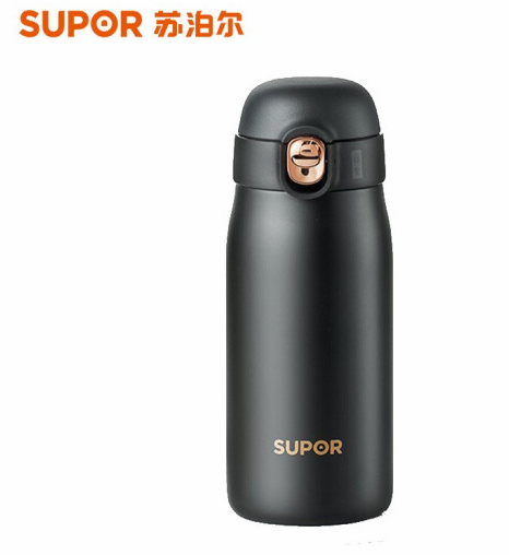 苏泊尔（SUPOR）保温杯云朵轻量316L不锈钢大容量真空保温杯 一键开合KC38FR20夜幕黑380ml