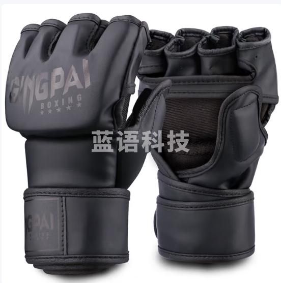 竞派MMA拳套半指拳击手套加厚成人 毒牙五代半指拳套黑色