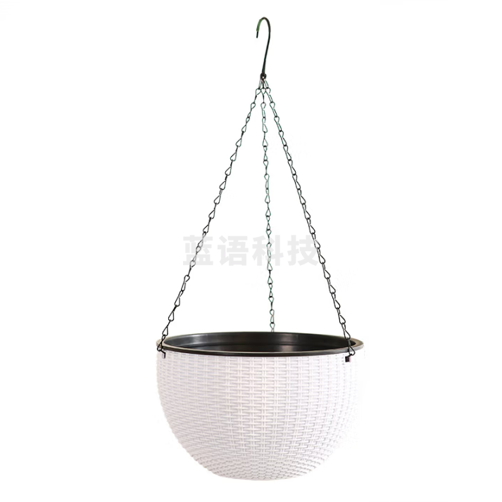 绿园匠 吊兰花盆懒人自动吸水仿藤编厚塑料悬挂阳台绿萝带链条种植垂吊盆 白色大号