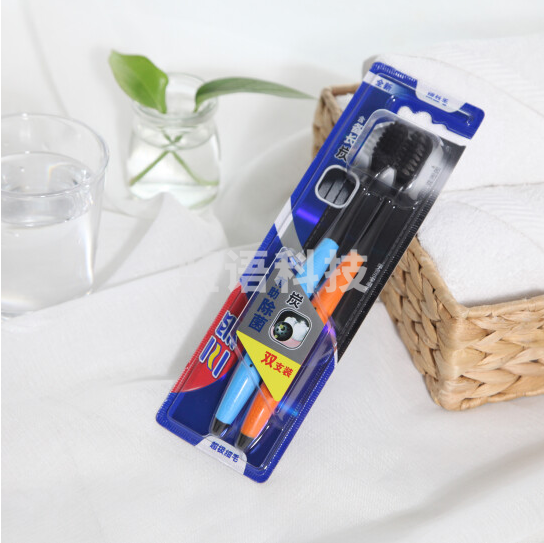 三笑牙刷成人炭黑密柔纤丝软毛细毛含备长炭刷2支装（颜色随机）